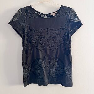 BANANA REPUBLIC Black Lace Short Sleeve Crew Neck Top